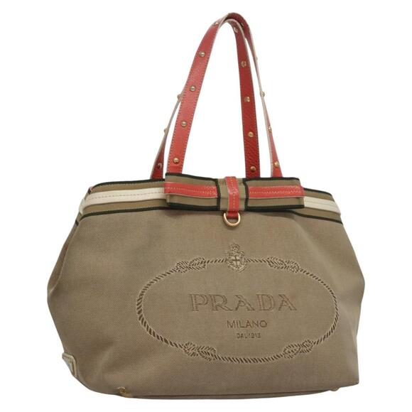 PRADA Tote Bag Canvas Beige - Picture 1 of 13